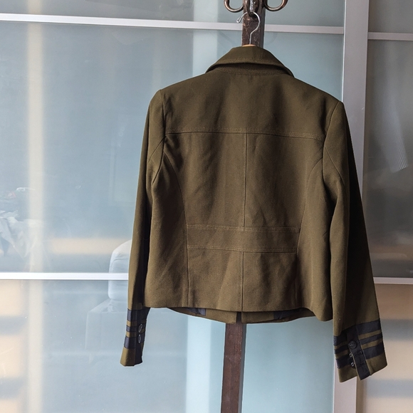 Loft Crop Blazer Jacket Women 12 Military Green Double Breasted Brass 6 Buttons - Picture 7 of 10